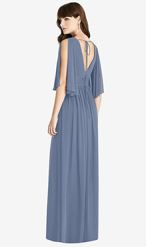 Back View - Larkspur Blue Split Sleeve Backless Chiffon Maxi Dress