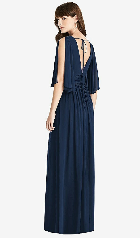 Back View - Midnight Navy Split Sleeve Backless Chiffon Maxi Dress