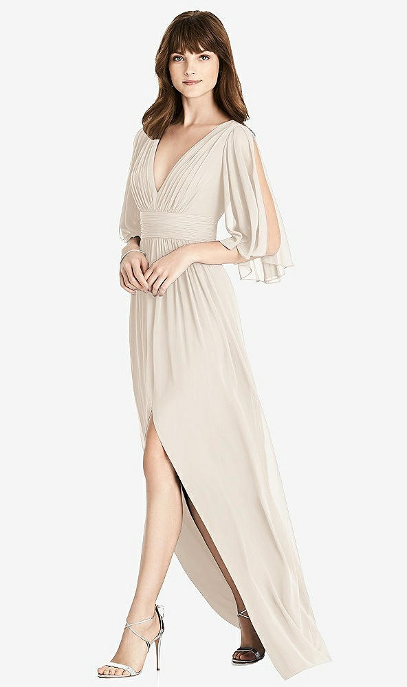 Front View - Oat Split Sleeve Backless Chiffon Maxi Dress