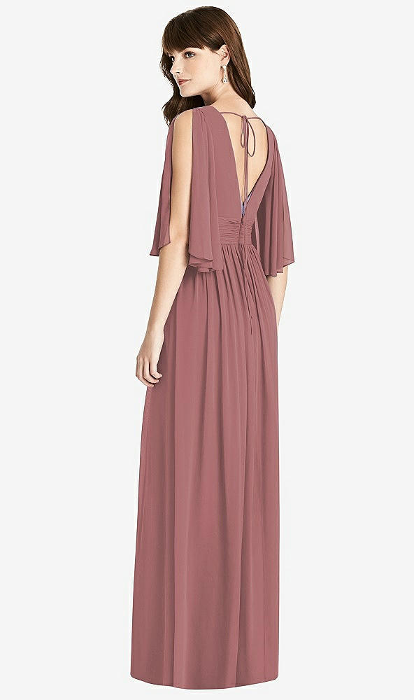 Back View - Rosewood Split Sleeve Backless Chiffon Maxi Dress