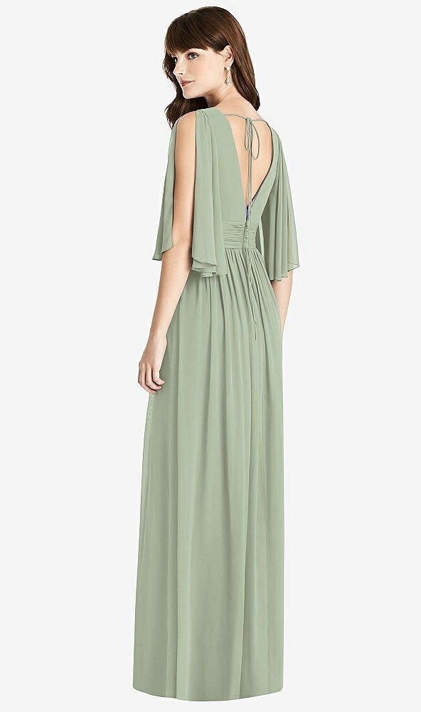 Back View - Sage Split Sleeve Backless Chiffon Maxi Dress