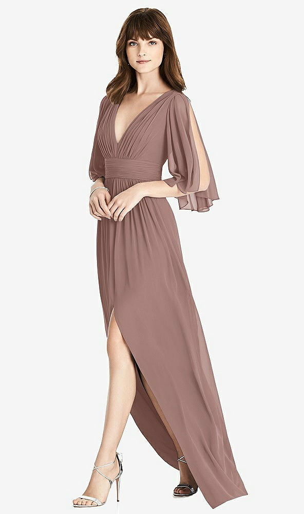 Front View - Sienna Split Sleeve Backless Chiffon Maxi Dress