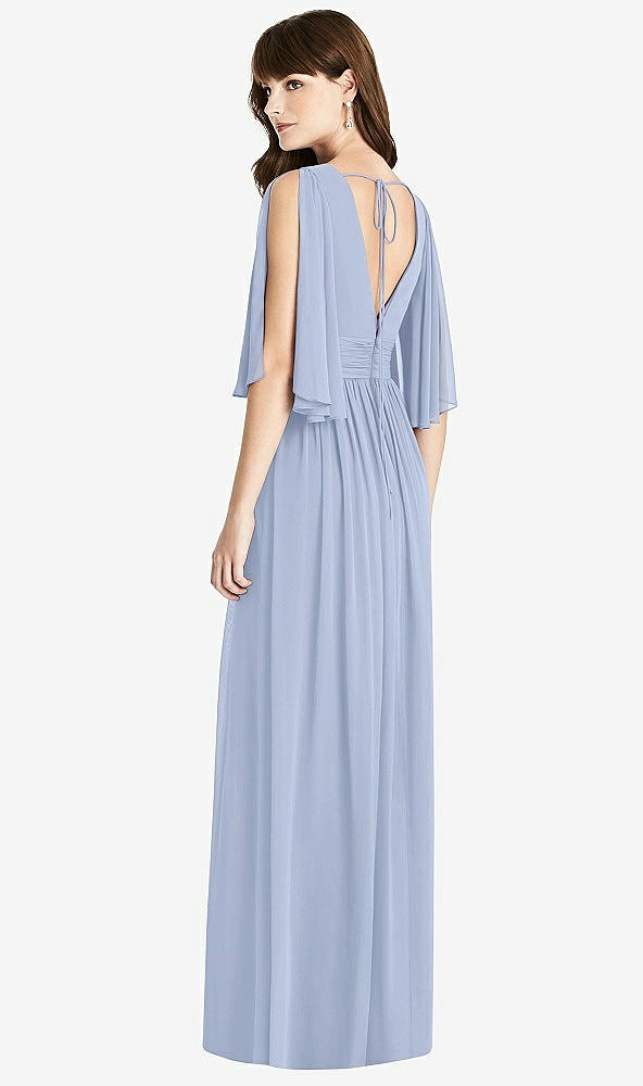 Back View - Sky Blue Split Sleeve Backless Chiffon Maxi Dress