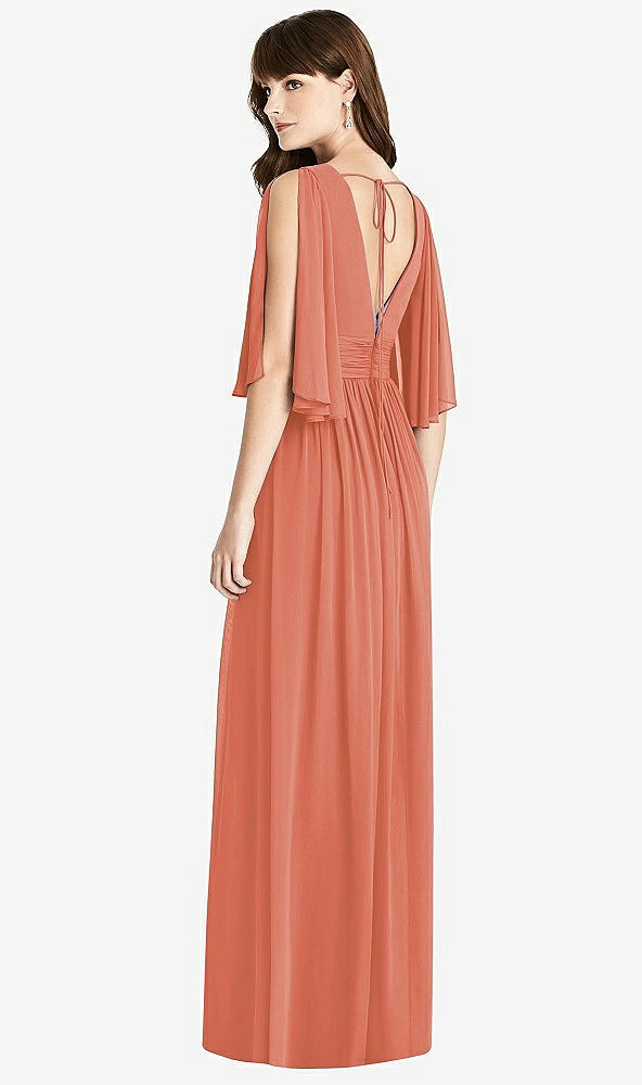 Back View - Terracotta Copper Split Sleeve Backless Chiffon Maxi Dress