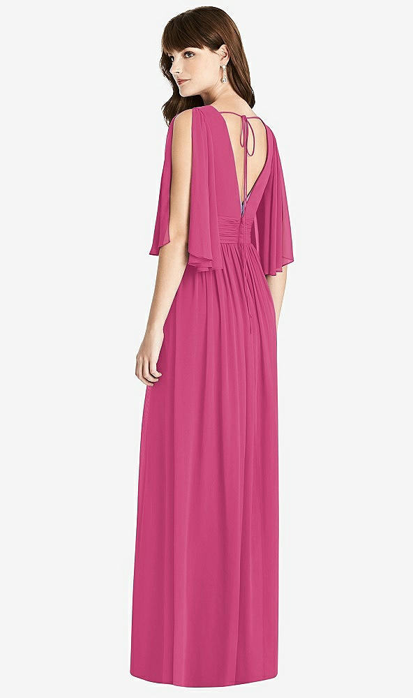 Back View - Tea Rose Split Sleeve Backless Chiffon Maxi Dress