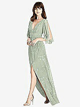 Front View Thumbnail - Vintage Primrose Sage Split Sleeve Backless Chiffon Maxi Dress