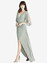 Front View Thumbnail - Willow Green Split Sleeve Backless Chiffon Maxi Dress