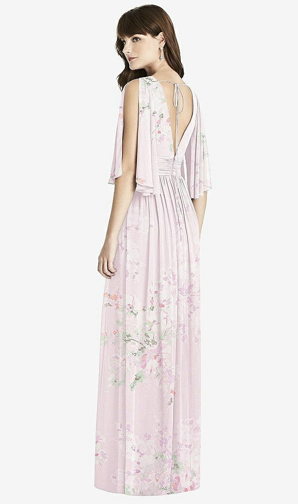 Back View - Watercolor Print Split Sleeve Backless Chiffon Maxi Dress