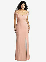 Front View Thumbnail - Pale Peach Off-the-Shoulder Criss Cross Back Trumpet Gown