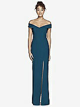 Alt View 2 Thumbnail - Atlantic Blue Off-the-Shoulder Criss Cross Back Trumpet Gown