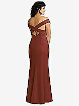 Rear View Thumbnail - Auburn Moon Off-the-Shoulder Criss Cross Back Trumpet Gown