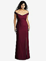 Front View Thumbnail - Cabernet Off-the-Shoulder Criss Cross Back Trumpet Gown