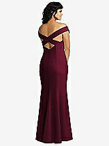 Rear View Thumbnail - Cabernet Off-the-Shoulder Criss Cross Back Trumpet Gown