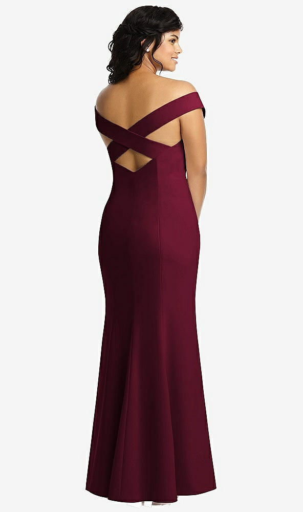 Back View - Cabernet Off-the-Shoulder Criss Cross Back Trumpet Gown