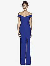 Alt View 2 Thumbnail - Cobalt Blue Off-the-Shoulder Criss Cross Back Trumpet Gown