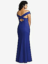 Rear View Thumbnail - Cobalt Blue Off-the-Shoulder Criss Cross Back Trumpet Gown