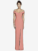 Alt View 2 Thumbnail - Desert Rose Off-the-Shoulder Criss Cross Back Trumpet Gown