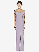 Alt View 2 Thumbnail - Lilac Haze Off-the-Shoulder Criss Cross Back Trumpet Gown