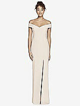 Alt View 2 Thumbnail - Oat Off-the-Shoulder Criss Cross Back Trumpet Gown