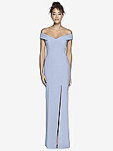 Alt View 2 Thumbnail - Sky Blue Off-the-Shoulder Criss Cross Back Trumpet Gown