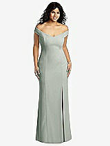 Front View Thumbnail - Willow Green Off-the-Shoulder Criss Cross Back Trumpet Gown