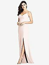 Front View Thumbnail - Blush Seamed Bodice Crepe Trumpet Gown with Front Slit