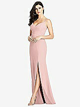 Front View Thumbnail - Rose - PANTONE Rose Quartz Seamed Bodice Crepe Trumpet Gown with Front Slit