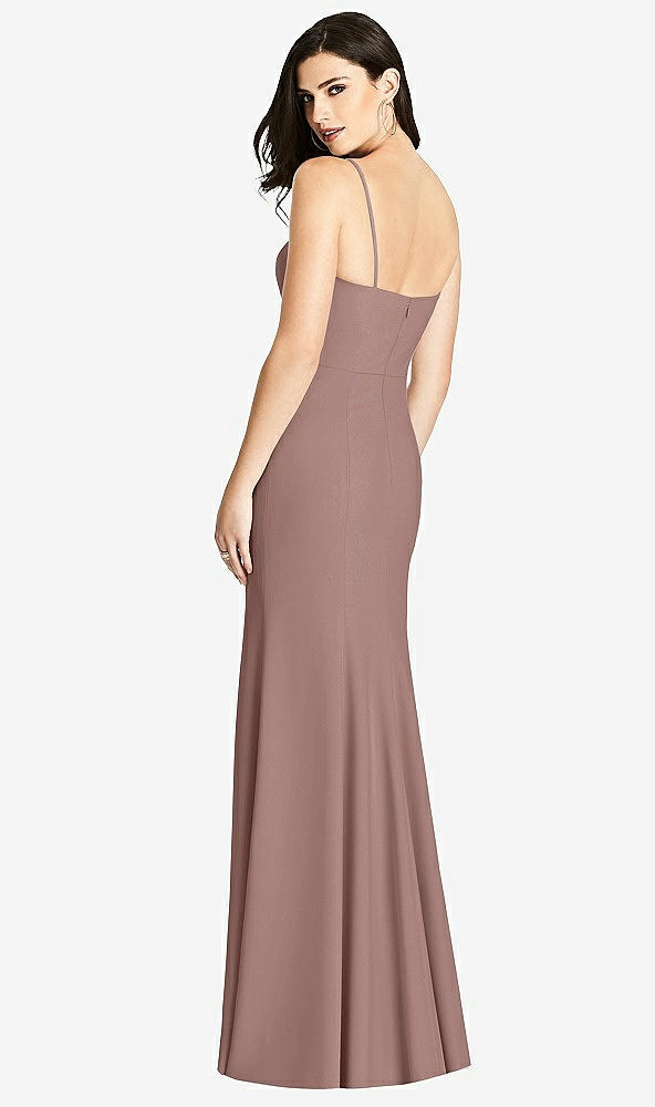 Back View - Sienna Seamed Bodice Crepe Trumpet Gown with Front Slit