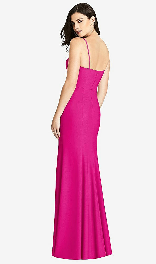 Back View - Think Pink Seamed Bodice Crepe Trumpet Gown with Front Slit