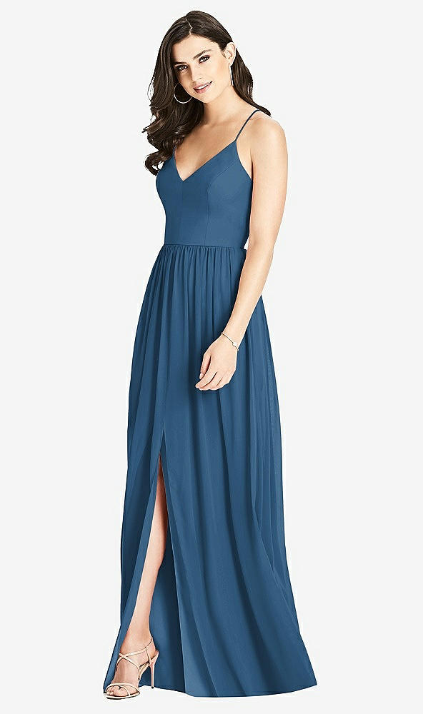 Front View - Dusk Blue Criss Cross Strap Backless Maxi Dress