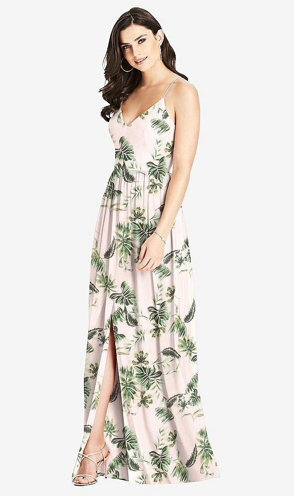 Front View - Palm Beach Print Criss Cross Strap Backless Maxi Dress