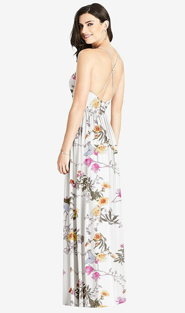 Back View - Butterfly Botanica Ivory Criss Cross Strap Backless Maxi Dress