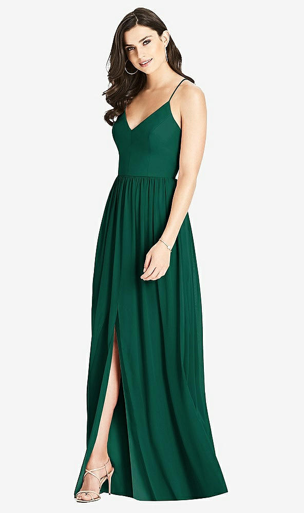 Front View - Hunter Green Criss Cross Strap Backless Maxi Dress