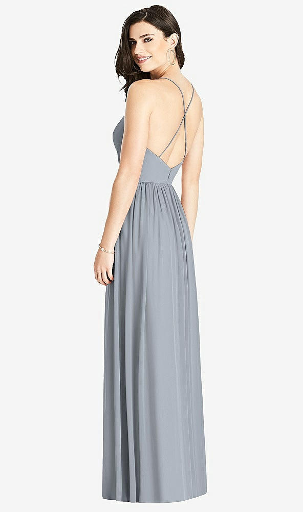 Back View - Platinum Criss Cross Strap Backless Maxi Dress