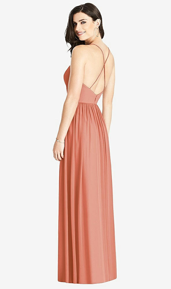 Back View - Terracotta Copper Criss Cross Strap Backless Maxi Dress