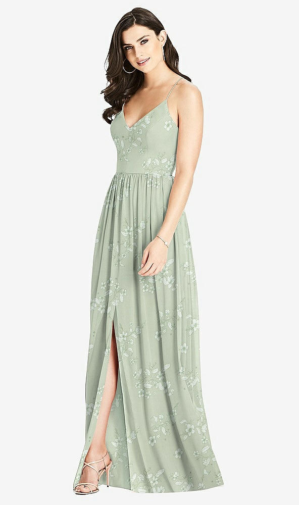 Front View - Vintage Primrose Sage Criss Cross Strap Backless Maxi Dress