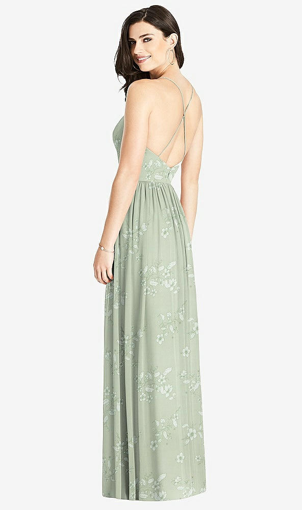 Back View - Vintage Primrose Sage Criss Cross Strap Backless Maxi Dress