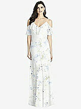 Front View Thumbnail - Bleu Garden Ruffled Cold-Shoulder Chiffon Maxi Dress