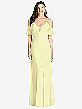 Front View Thumbnail - Butter Yellow Ruffled Cold-Shoulder Chiffon Maxi Dress