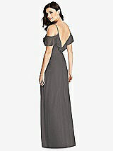 Rear View Thumbnail - Caviar Gray Ruffled Cold-Shoulder Chiffon Maxi Dress