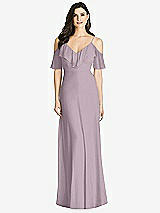 Front View Thumbnail - Lilac Dusk Ruffled Cold-Shoulder Chiffon Maxi Dress