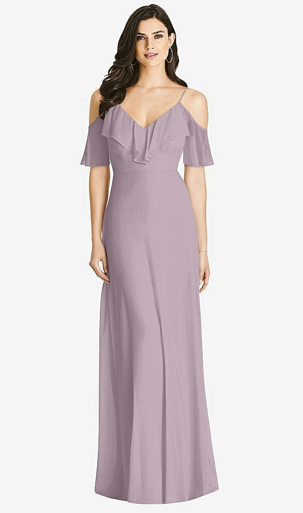 Front View - Lilac Dusk Ruffled Cold-Shoulder Chiffon Maxi Dress