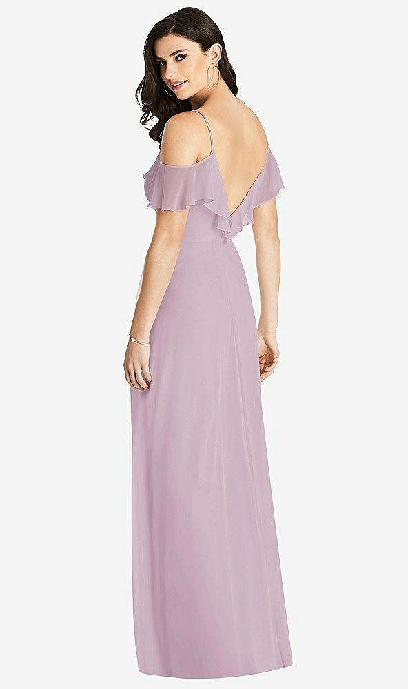 Back View - Suede Rose Ruffled Cold-Shoulder Chiffon Maxi Dress