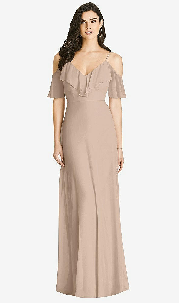 Front View - Topaz Ruffled Cold-Shoulder Chiffon Maxi Dress