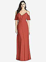 Front View Thumbnail - Amber Sunset Ruffled Cold-Shoulder Chiffon Maxi Dress