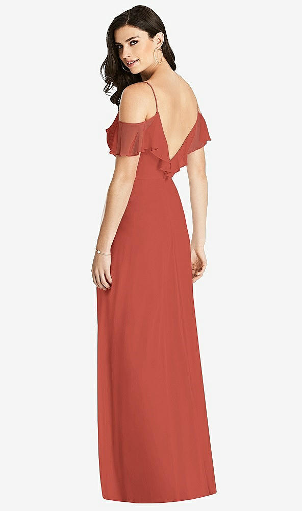 Back View - Amber Sunset Ruffled Cold-Shoulder Chiffon Maxi Dress