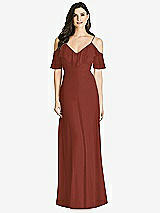 Front View Thumbnail - Auburn Moon Ruffled Cold-Shoulder Chiffon Maxi Dress