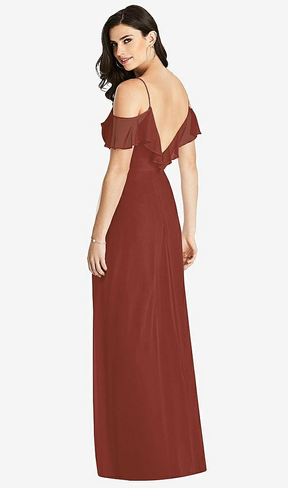 Back View - Auburn Moon Ruffled Cold-Shoulder Chiffon Maxi Dress