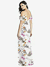 Rear View Thumbnail - Butterfly Botanica Ivory Ruffled Cold-Shoulder Chiffon Maxi Dress