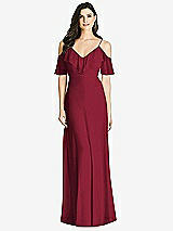 Front View Thumbnail - Burgundy Ruffled Cold-Shoulder Chiffon Maxi Dress